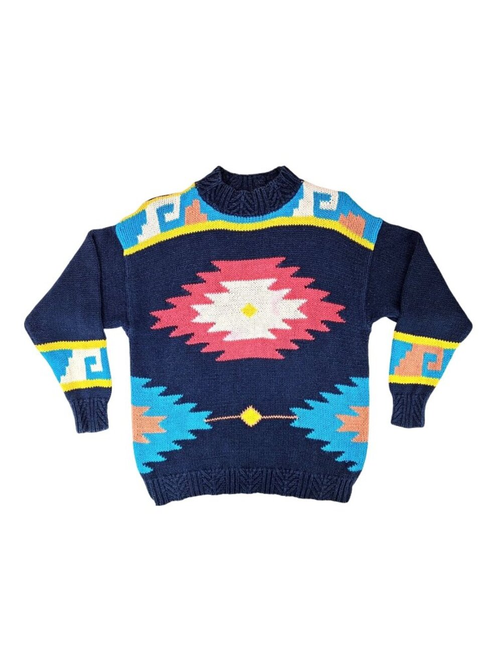 Vintage Sakura Sport Sweater Geometric Aztec Southwest Knit Blue Women's Large